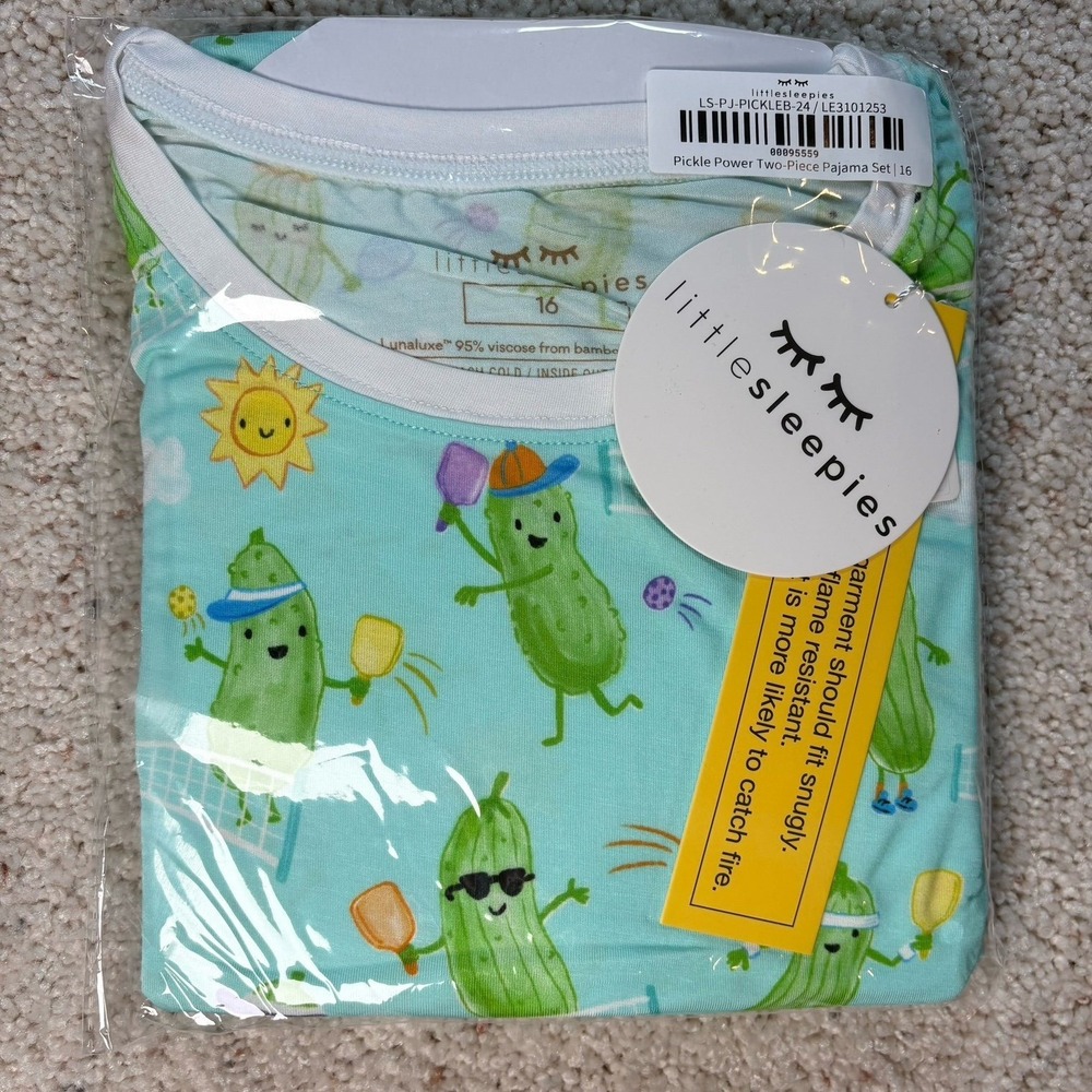 NEW Little Sleepies Pickle Power 2 pc bamboo pajama set kids size 16